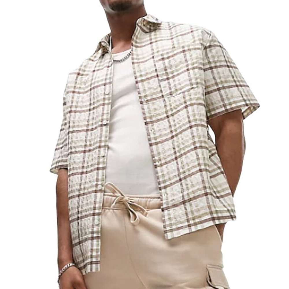 Topman Colour Checkered Shirt in Green/Brown, Size M​​​​​​